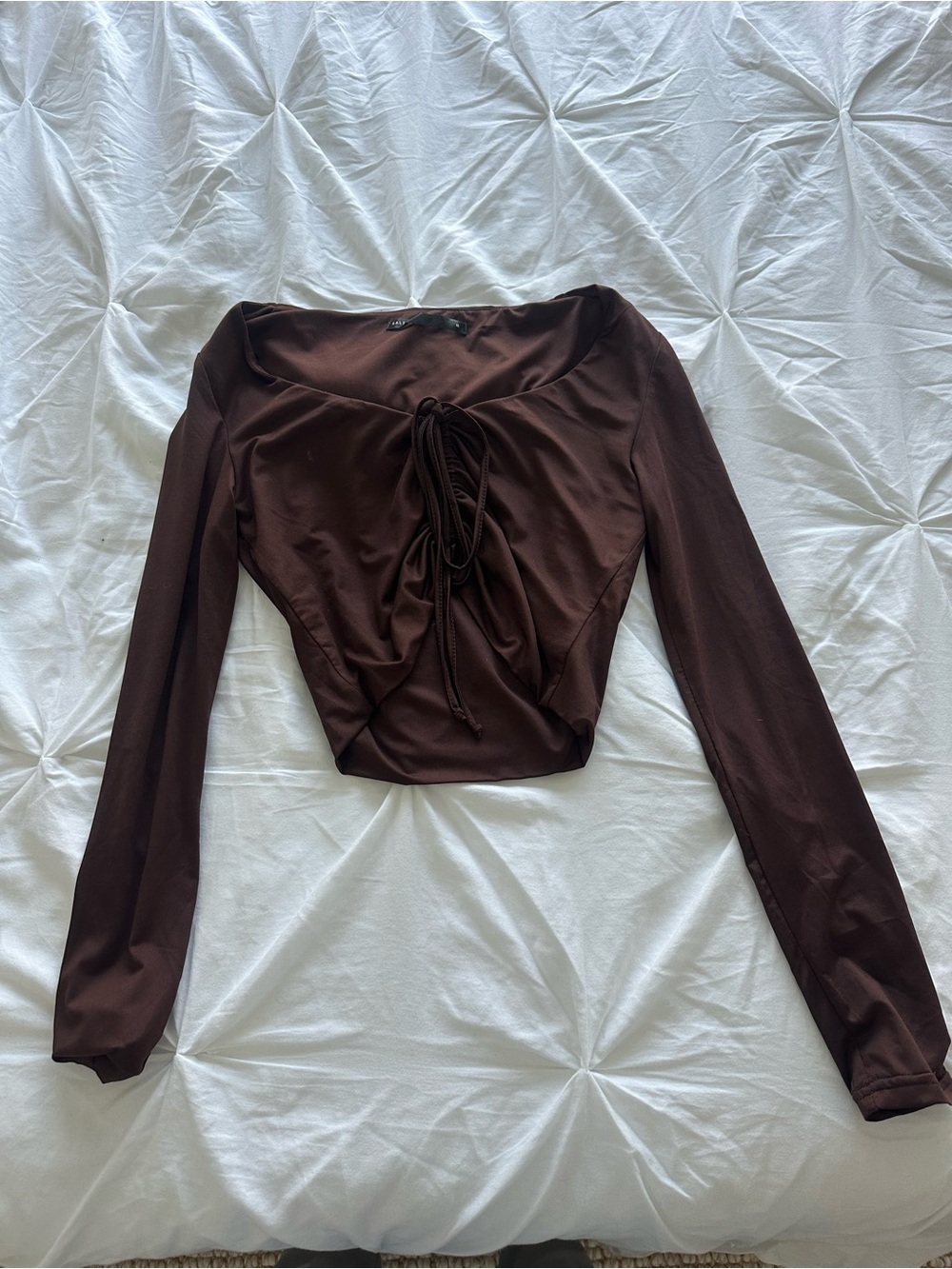 Women's Ruched Tie-Front Long Sleeve Top — Chocolate Brown